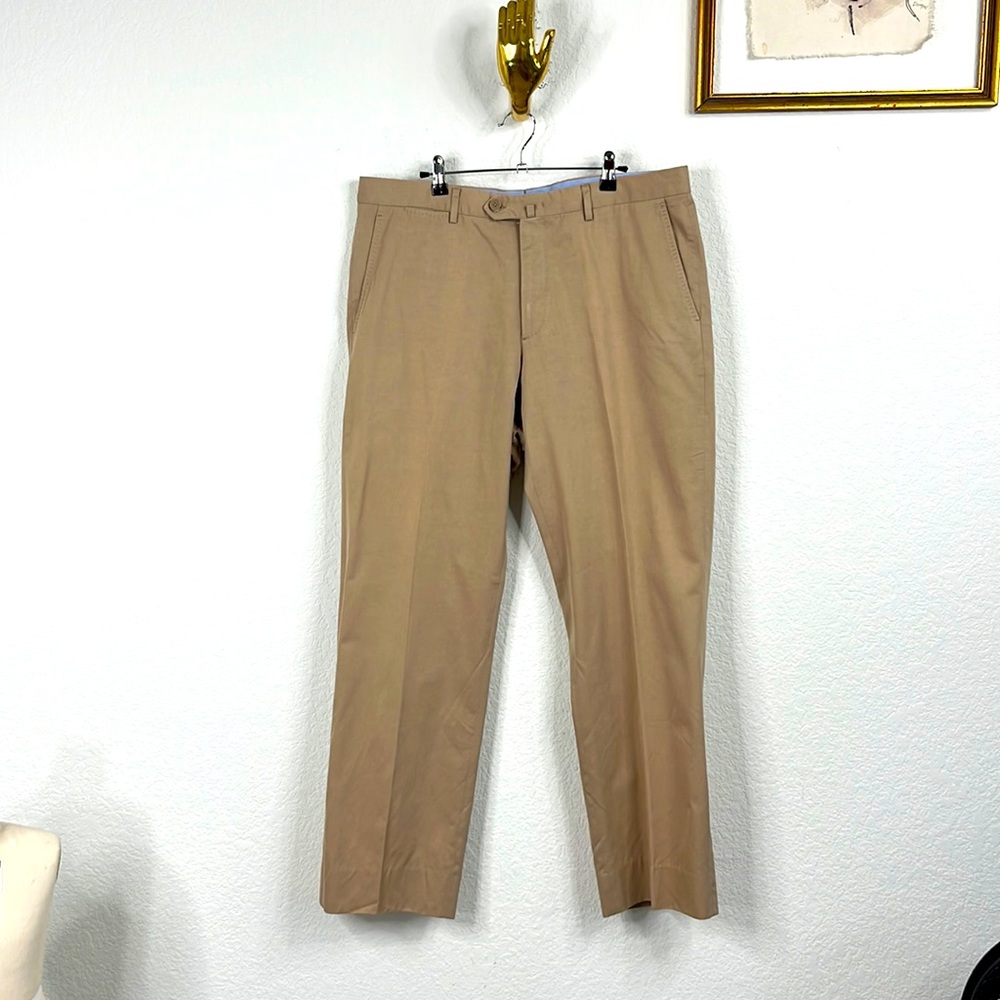 Luciano Barbera Cashmere Cotton Flat Front Khaki Pants Trousers